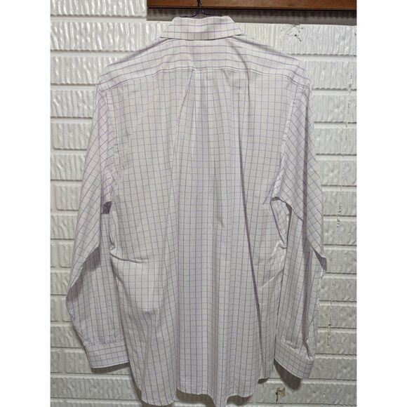 Paul Fredrick Men's White & Lavender Window Pane Print Button-Down Shirt Size 16 - Picture 4 of 5